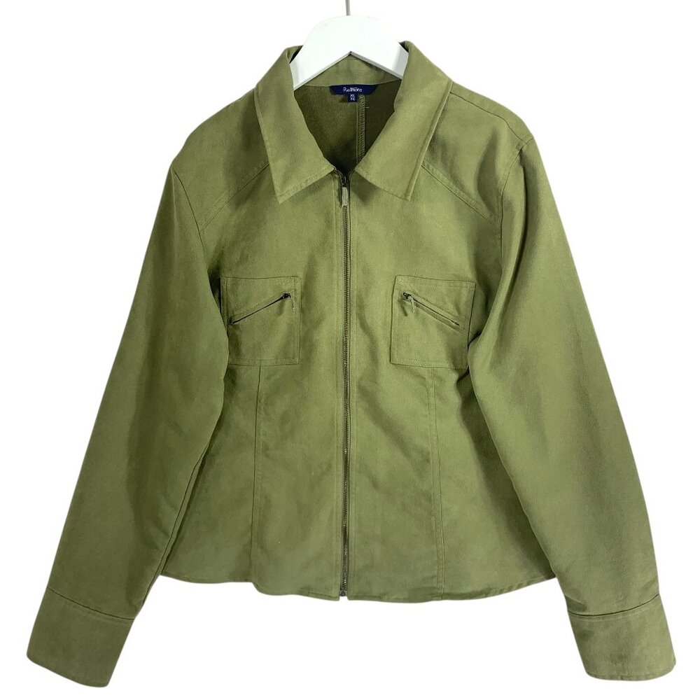 Reitmans faux suede women's short utility jacket olive green  size xl
